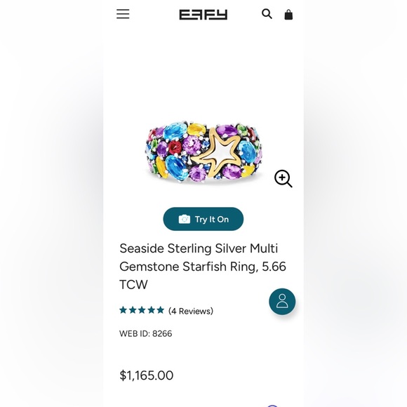 Effy Seaside Silver & 18K Gold Multi Gemstone Starfish Ring size 7 with receipt - Picture 11 of 13